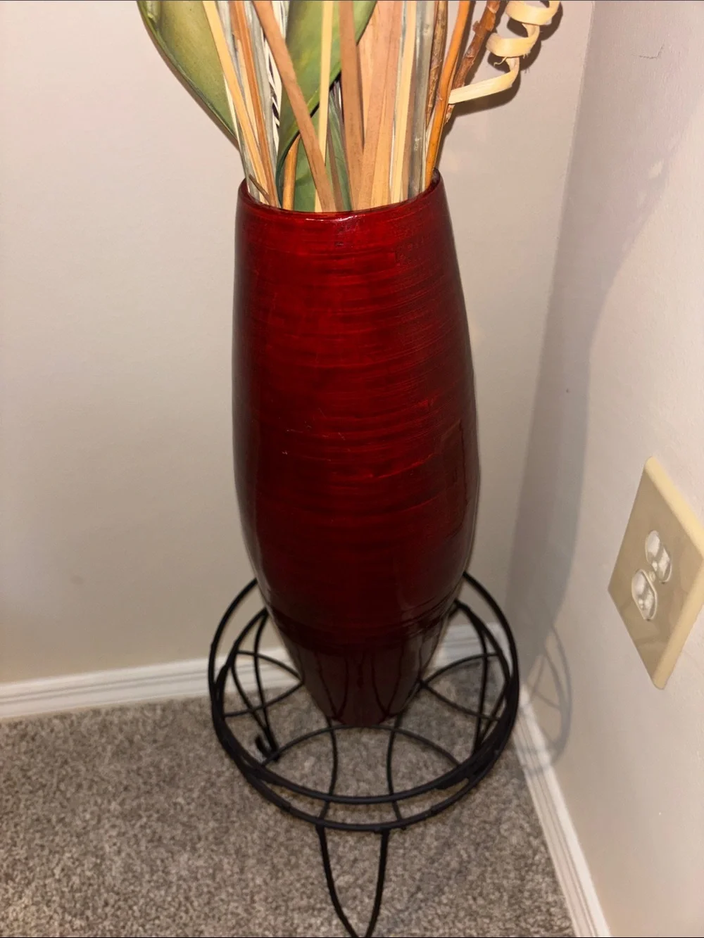 Decorative Red Floor Vase with Natural Dried Stems